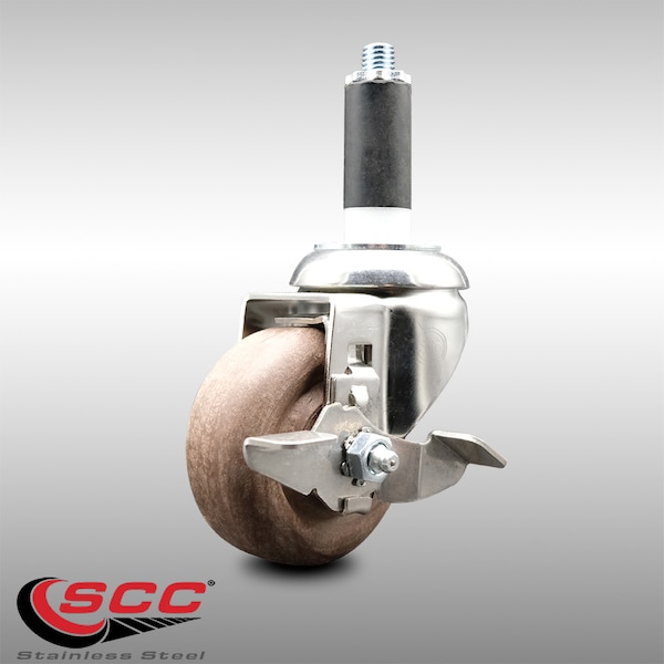 Service Caster 3.5 Inch 316SS High Temp Glass Filled Nylon 1 Inch Stem Caster with Brake SCC-SS316EX20S3514-GFNSHT-TLB-1 - main